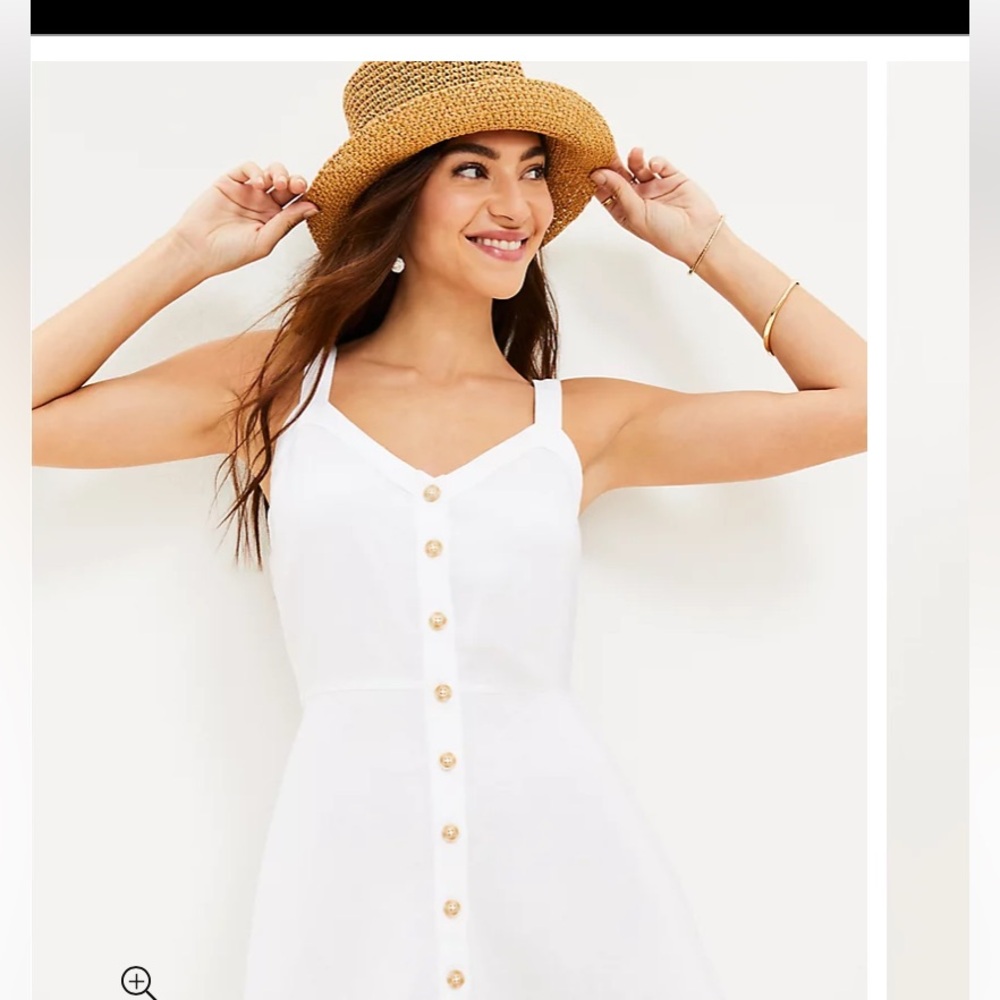 Loft Linen Blend‎ Strappy Button Flare Dress - Picture 2 of 6